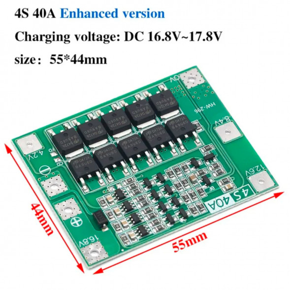 Плата защиты аккумулятора BMS 4S 40A 16.8 для Li-ion в Саранске